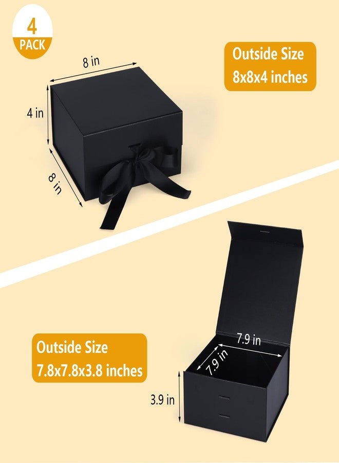 Giftgarden 4 Pack 8”x8”x4” Black Gift Boxes with Ribbon Magnetic Lids, Square Collapsible Gift Wrap Box Magnet Clourse for Present, Christmas, Birthday, Wedding, Valentines, Bridesmaid Proposal Box - Image 2